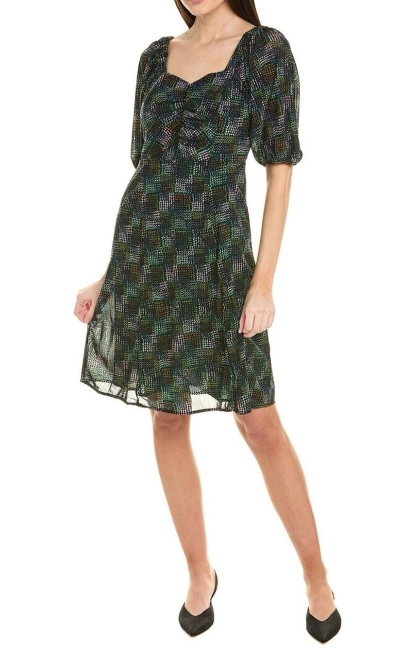 New Cabi Elaine blue 3D print midi dress Size Medium Boho Retro Mod Cottagecore